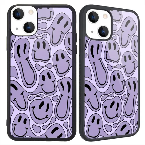 Miniatura 22 de Funda compatible con iPhone 13 para niños y mujeres, diseño divertido de cara, parte trasera dura con negro, divertido y lindo patrón de arte
