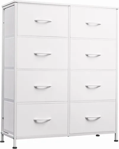 WLIVE - Cómoda de tela para dormitorio, cómoda alta con 8 cajones, torre de almacenamiento con contenedores de tela, cómodas dobles, cómoda con