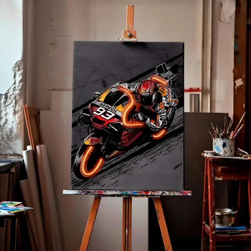 Miniatura 2 de Sorventina Pintura en Estilo Neón Naranja #93 RC213V Bicicletas de Carrera en Arte de Pared - Lienzo Envuelto de 16x24, Sin LED, Decoración Ideal