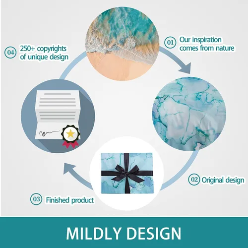 Miniatura 4 de MILDLY Juego de funda de edredón 100% algodón de fibra larga, funda de edredón impresa con patrón de mármol acuarela azul, juego de ropa de cama