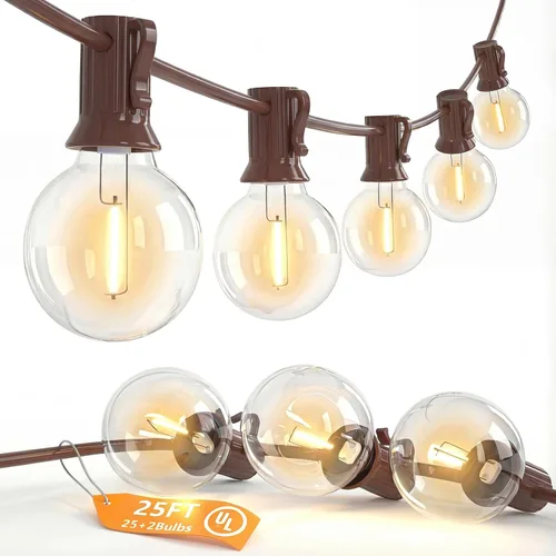 Miniatura 13 de SUNSGNE Luces Redondas de Navidad de 25 Pies para Exteriores, Cadena de Luces Globo G40 con 27 Luces LED Transparentes (2 de Repuesto), Cadena