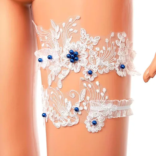 Miniatura 6 de Conjunto de ligas de boda de perlas de encaje nupcial elástico para muslo, accesorios para novia dama de honor (2 unidades)