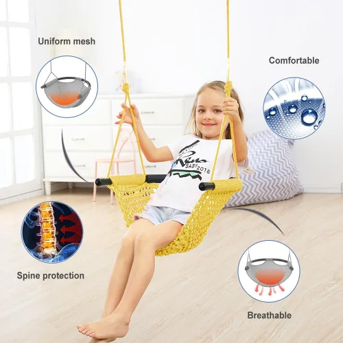 Miniatura 2 de Columpio tejido a mano para niños pequeños, asiento de columpio para niños con cuerdas ajustables, juego de columpios Little Tikes, para exteriores