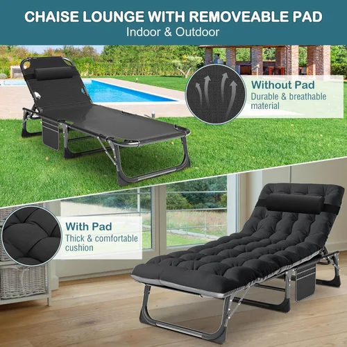 Miniatura 4 de NAIZEA Catre plegable de camping con alfombrilla para adultos, silla de descanso ajustable al aire libre, cama de dormir resistente, catres