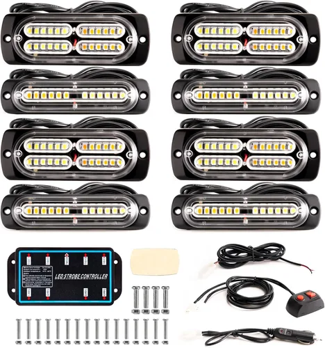 Miniatura 7 de 8 piezas Luces LED Intermitentes Estroboscópicas de Emergencia de Montaje en Superficie con Controlador para Camiones, Vehículos, Automóviles (4Y4W)