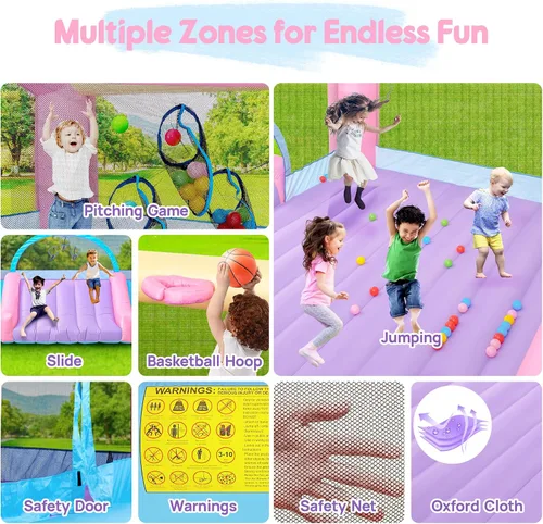 Miniatura 3 de Gran Casa de Rebote para Niños Grandes, Saltador Inflable con Tobogán de 14.8 x 14.5 Pies con Soplador de 650W, Aro de Baloncesto, Juego de Lanzar