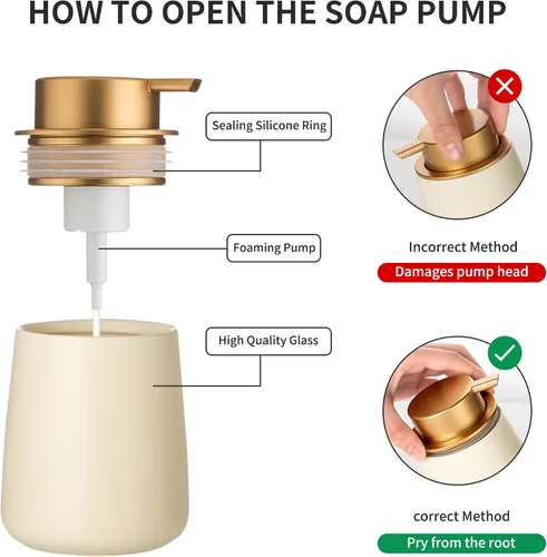 Miniatura 4 de Enra Dispensador de jabón espumoso, dispensador de jabón de espuma moderno de 12 onzas con bomba dorada para baño, cocina con bomba fácil
