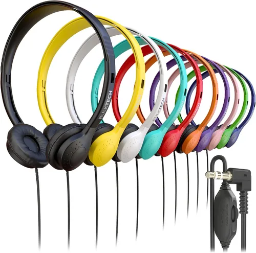 Miniatura 13 de Paquete de 5 auriculares de cuero con cable sobre la oreja con conector de 3.5mm, carcasa metálica ovalada, negro