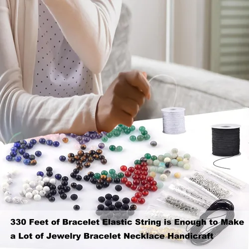 Miniatura 6 de Cordón elástico para pulseras, 2 rollos de 1 mm 330 pies, cuerda resistente para pulseras, cuerda elástica extensible para hacer joyas, collares