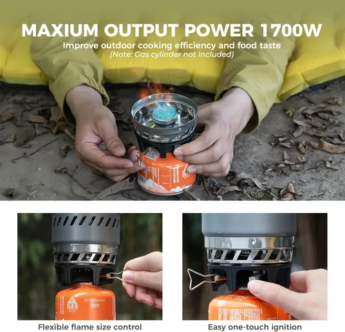 Miniatura 3 de Sistema de estufa de camping y mochilero Estufa de camping portátil integrada 600ML 1700W Mini quemador al aire libre Equipo de cocina para Negro
