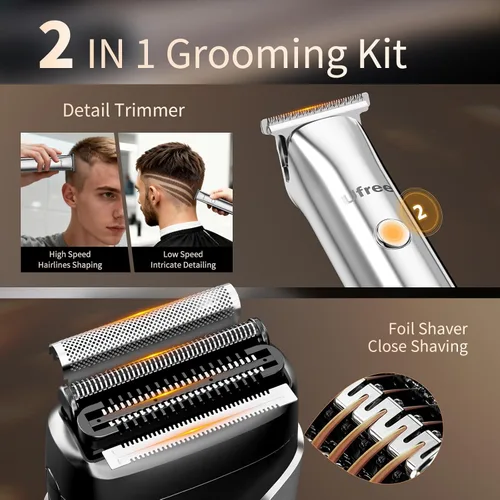 Miniatura 4 de Ufree Kit de recortadora de barba y afeitadora de lámina, maquinillas de afeitar eléctricas para hombres, recortadora de cabello de precisión