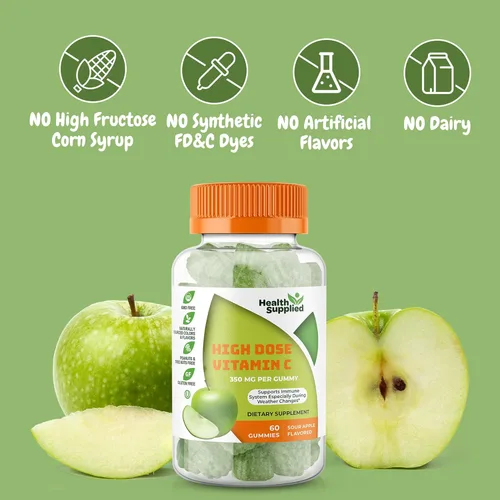 Miniatura 2 de Gomitas de vitamina C con sabor a manzana ácida Mega dosis – 1050 mg de vitamina C – Mejora el sistema inmunológico y apoya la salud del corazón