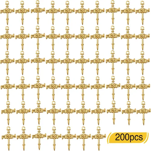Miniatura 3 de 50 dijes de cruz de aleación religiosa cristiana Jesús Crucifijo Crucifijo, suministros de manualidades para manualidades, collares, pulseras