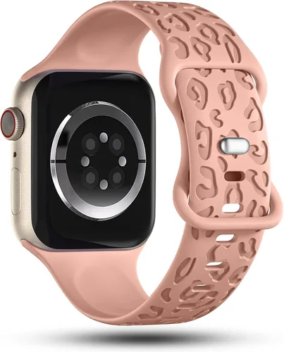 Miniatura 2 de CreateGreat Bandas Grabadas Compatibles con Apple Watch de 40mm 41mm 38mm 42mm 44mm 45mm 46mm 49mm, Correa de Silicona Suave con Patrón de Leopardo