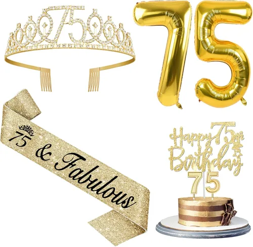 Miniatura 41 de Decoraciones doradas de 70 cumpleaños para mujer con banda y tiara de cumpleaños 70, adorno para pastel y velas, globos de números, regalos de 70