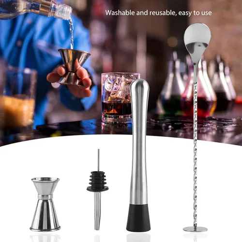 Miniatura 2 de Juego de coctelera de 4 piezas, juego de mezclador de bebidas, herramientas de mezcla de bebidas Elite Mixology Barman Kit con accesorios esenciales