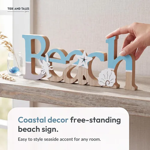 Miniatura 3 de TideAndTales - Letrero de playa (14.5 x 5.5 pulgadas), decoración costera, decoraciones de playa para oficina o casa de playa, letreros rústicos