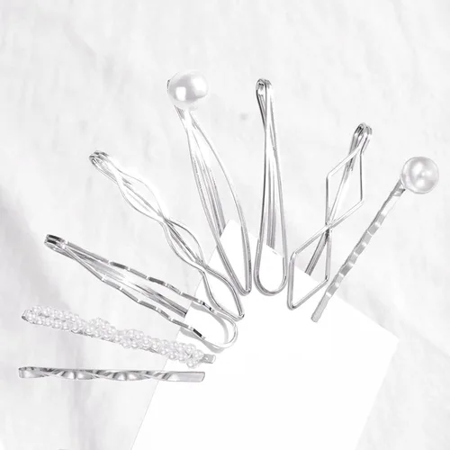 Miniatura 3 de BOYIVI 16 horquillas geométricas de metal para el cabello, elegantes pasadores de pelo de metal plateado para novia, pines adornados para mujeres