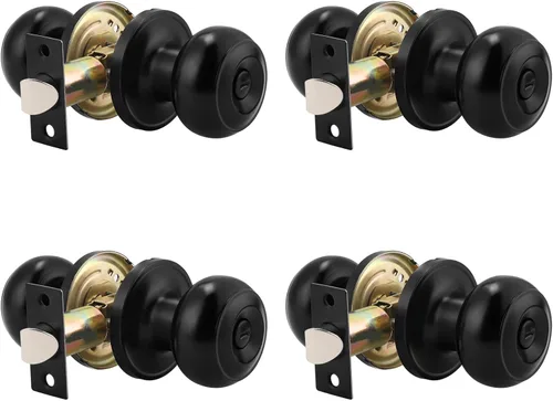 Miniatura 43 de Probrico Paquete de 6 pomos de privacidad para puerta, cerradura interior para dormitorio, baño, manija de puerta de latón antiguo, bola redonda sin