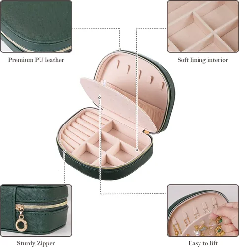Miniatura 5 de ProCase Joyero de tamaño de viaje, pequeño estuche de joyería portátil en forma de concha, mini organizador de joyas de 2 capas en piel sintética