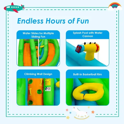Miniatura 5 de BOUNTECH Tobogán acuático inflable, parque acuático gigante 6 en 1, castillo de salto con soplador GFCI para diversión de carreras al aire libre