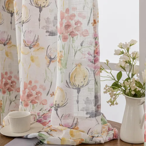 Miniatura 11 de SUOUO Cortinas blancas semitransparentes con hojas azules para dormitorio, comedor, sala de estar, lino texturizado de 84 pulgadas de largo
