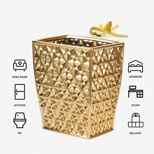 Miniatura 5 de Bote de basura cuadrado de cerámica dorado para cocina, papelera, contenedor de basura para baño, dormitorio, cocina, oficina en casa y habitación