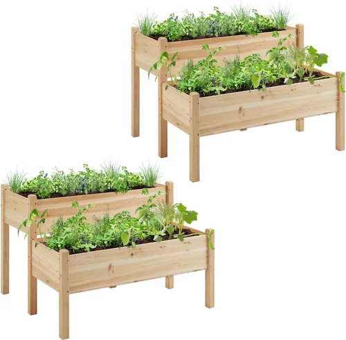 Miniatura 12 de Yaheetech Cama de jardín elevada de madera de 47 x 41 x 30 pulgadas, para horticultura, para exteriores, 2 niveles, maceta elevada para hierbas
