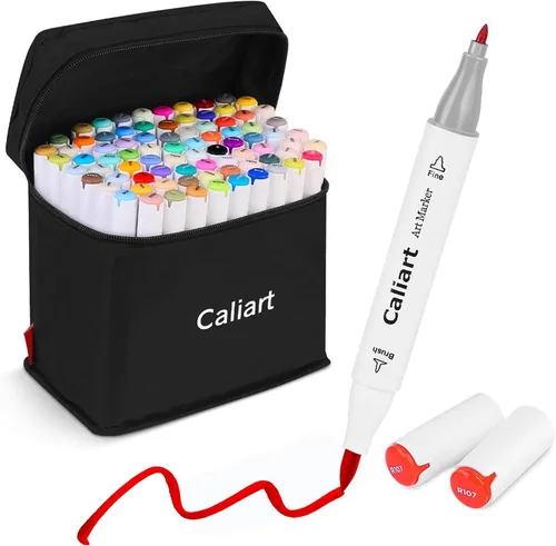 Caliart Marcadores a Base de Alcohol, Juego de Marcadores de Arte de 81 Colores con Doble Punta Pincel y Fina, Bolígrafos de Boceto de Colores
