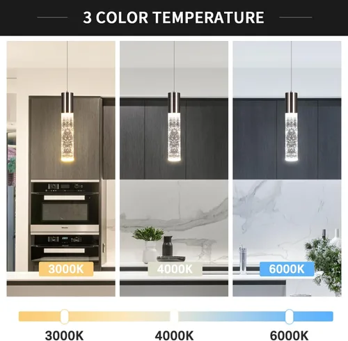 Miniatura 2 de OKELI Lámparas Colgantes Modernas, Lámparas de Isla LED de Cristal de Burbujas de 3 Colores, Mini Iluminación Colgante Negra para Isla de Cocina