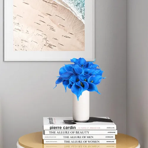 Miniatura 6 de IPOPU 24 flores falsas azules, flores de seda de tacto real para ramos de boda, centros de mesa, despedida de soltera, fiesta, hogar, arreglos