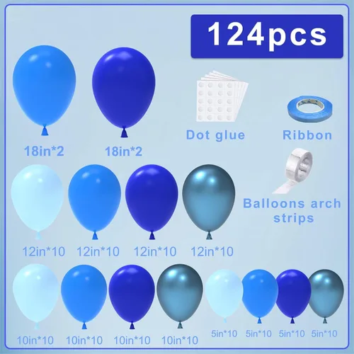 Miniatura 2 de NISOCY Kit de Arco de Guirnalda de 124 Globos Azules, 18 Pulgadas 12 Pulgadas 10 Pulgadas 5 Pulgadas Globos Azul Claro para Bebé Azul Real Azul