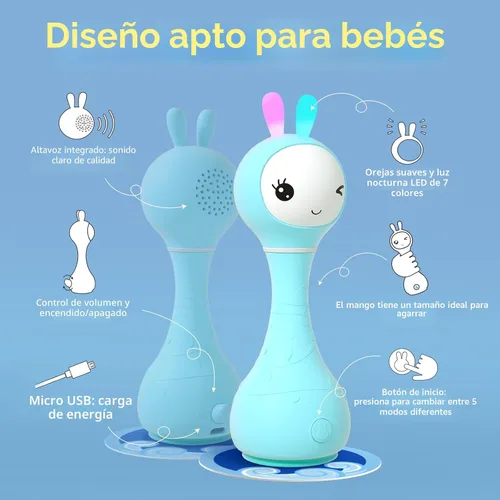 Miniatura 6 de alilo Smarty Bunny Sonajero de Bebé con Luces Musicales, Juguetes para Recién Nacidos de 0-3-6-12-18-24 Meses, Regalos para Niños y Niñas de 1 Año