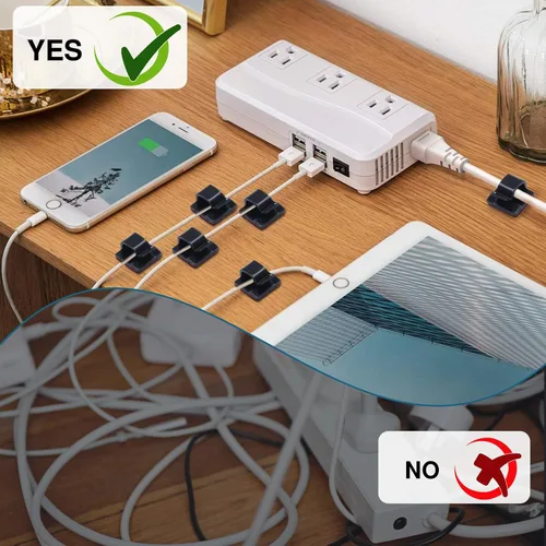 Miniatura 4 de 100 clips adhesivos para cables en la pared, organización de cables para TV, PC, laptop, cables Ethernet y escritorios (negro)
