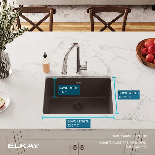 Miniatura 4 de Elkay Fregadero de montaje inferior, de una cavidad, clásico de cuarzo, ELGU2522MC0 Moca