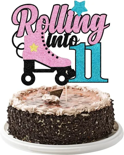 Miniatura 10 de Decoración para tartas de 10 años con diseño de patín de 10 años, decoración de pastel de 10 años de edad, retro, para niñas, club, hip hop, fiesta