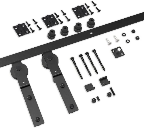 Miniatura 7 de Kit de herrajes para puerta corrediza de granero de 34 pulgadas, resistente, rodillo de montaje en pared, para puertas plegables dobles de 16
