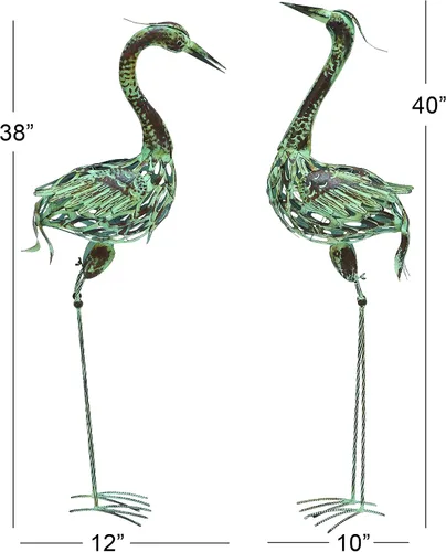 Miniatura 6 de Deco 79 Escultura decorativa de grúa de metal para jardín para interiores y exteriores, juego de 2 esculturas para exteriores de 40 pulgadas, 38