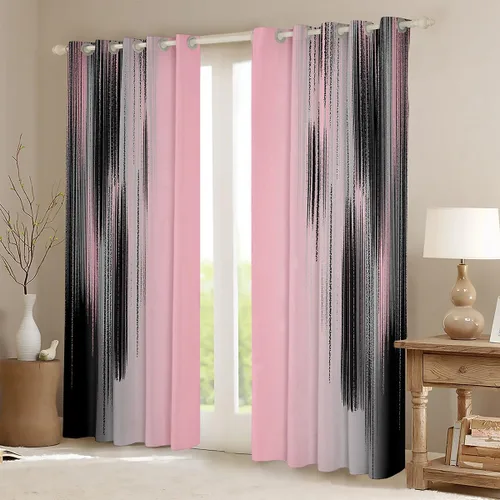 Miniatura 2 de jejeloiu Cortinas rosas y negras para dormitorio, sala de estar (2 paneles, 38 x 45 pulgadas), arte moderno, 30% a 50% cortinas opacas para niños