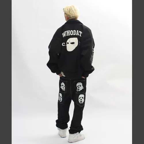 Miniatura 6 de Pantalones de mezclilla góticos de hip hop, ropa de calle para hombre, estampado gráfico, holgados, punk rock, Harajuku, pantalones de mezclilla