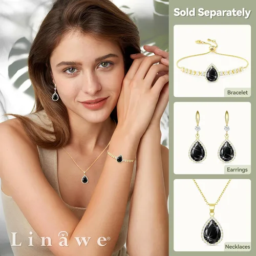Miniatura 3 de Linawe - Collar de diamantes en forma de lágrima, collar con forma de pera, collar con dije de circonia cúbica y piedras preciosas, collar