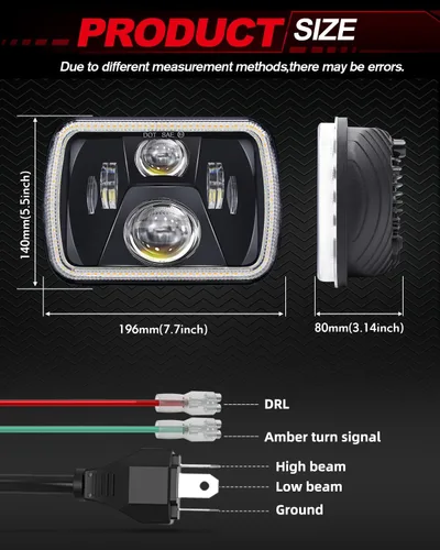 Miniatura 7 de UNI-SHINE - Faros delanteros LED rectangulares 5x7 7x6 pulgadas con haz sellado, DRL, ámbar/blanco, ojos de ángel con halo, compatibles con Jeep