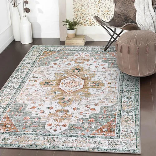 Miniatura 76 de Moynesa Alfombra de pasillo ultra fina lavable de 2 x 6 pies, antideslizante, resistente a las manchas, alfombra vintage que no desprende para Gris