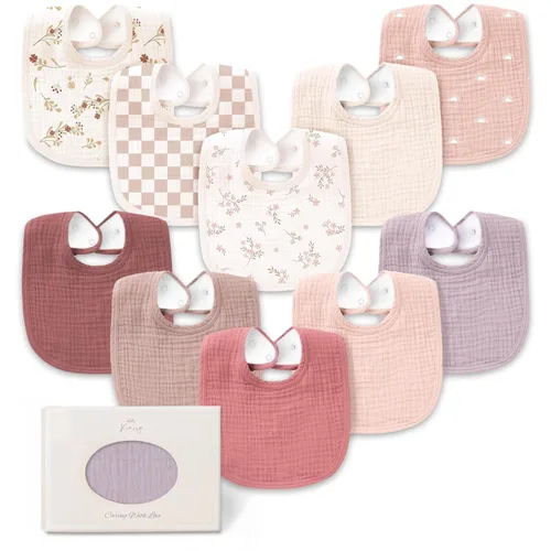 Miniatura 11 de Konssy - Paquete de 10 baberos de muselina para bebé, baberos de bandana de algodón suave para babeo y dentición, colores sólidos unisex para niños