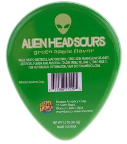 Miniatura 3 de Boston America, Lata de Halloween Alien Head Sours, 1 onza
