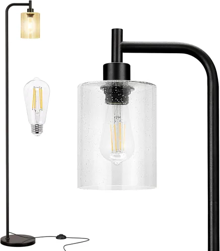 Miniatura 11 de Ziisee Lámparas de pie para sala de estar, lámpara de pie con pantalla de vidrio ámbar, lámpara de pie moderna con bombillas LED, lámpara de pie