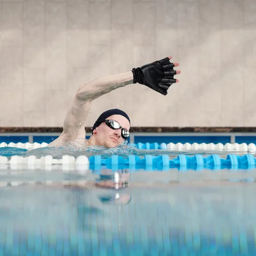 Miniatura 6 de Baluue 2 guantes de natación, guantes de natación acuática, para entrenamiento en agua, palmeados a mano, para hombres, mujeres, adultos, Negro