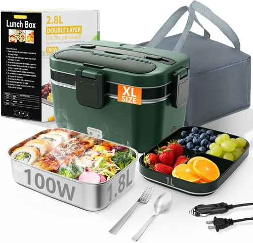 Miniatura 9 de Fiambrera eléctrica para adultos, 2.8L doble capa 100 W, calentador de alimentos calentado rápido, calentador de alimentos para uso en casa