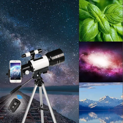 Miniatura 6 de Telescopio para adultos y niños, refractor de apertura de 2.756 in (15X-150X), telescopio de viaje portátil con adaptador de teléfono y control Negro