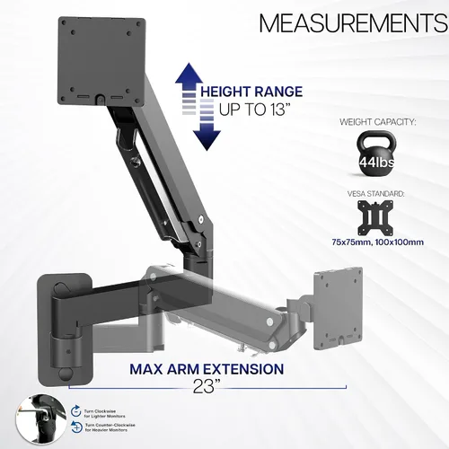 Miniatura 3 de VIVO Brazo de Monitor de Aluminio Premium de Servicio Pesado para Pantallas Ultraanchas de hasta 49 pulgadas y 44 libras, Montaje de Pared Negro